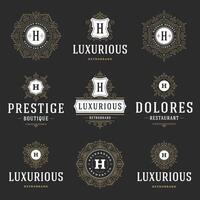 Vintage logos templates set, flourishes calligraphic elegant ornaments frames and borders. vector