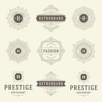 Vintage logos templates set, flourishes calligraphic elegant ornaments frames and borders. vector
