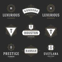 Vintage logos templates set, flourishes calligraphic elegant ornaments frames and borders. vector