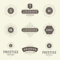 Vintage logos templates set, flourishes calligraphic elegant ornaments frames and borders. vector