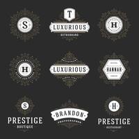 Vintage logos templates set, flourishes calligraphic elegant ornaments frames and borders. vector