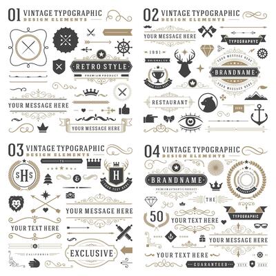 Retro vintage typographic design elements.