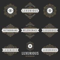 Vintage logos templates set, flourishes calligraphic elegant ornaments frames and borders. vector