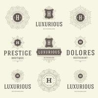 Vintage logos templates set, flourishes calligraphic elegant ornaments frames and borders. vector