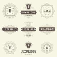 Vintage logos templates set, flourishes calligraphic elegant ornaments frames and borders. vector