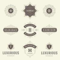 Vintage logos templates set, flourishes calligraphic elegant ornaments frames and borders. vector