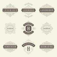 Vintage logos templates set, flourishes calligraphic elegant ornaments frames and borders vector