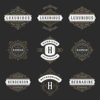 Vintage logos templates set, flourishes calligraphic elegant ornaments frames and borders vector