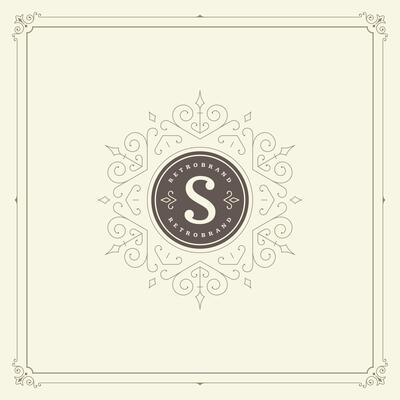 Ornament monogram logo design template flourishes calligraphic vintage frame.