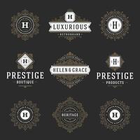 Vintage logos templates set, flourishes calligraphic elegant ornaments frames and borders. vector