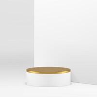 3d cylinder podium pedestal with golden decor geometric showroom realistic vector