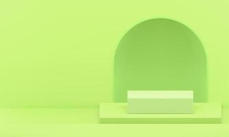 3d podio pedestal ligero verde monitor con arco agujero pared antecedentes realista vector