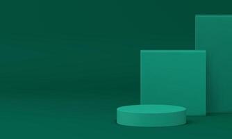 Green cylinder 3d podium pedestal with geometric wall background realistic illustration vector