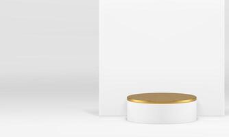 White showroom 3d golden podium pedestal with wall background realistic illustration vector