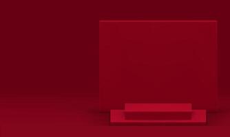 Red geometric 3d podium step pedestal with rectangle wall background realistic vector