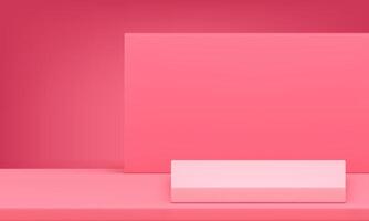 Pink geometric 3d podium pedestal rectangle stand with wall background realistic vector