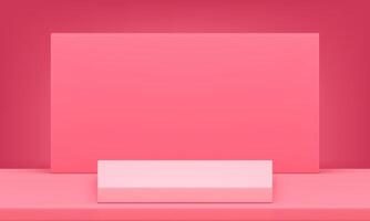 3d podium pedestal pink display with rectangle wall background realistic illustration vector