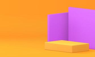 3d podium rectangle pedestal with purple angle wall background realistic illustration vector