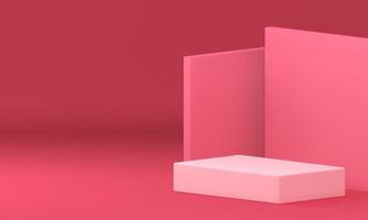 Pink 3d podium pedestal rectangle platform mock up cosmetic product show realistic vector