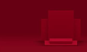 3d podio pedestal rojo Moda geométrico monitor sala de exposición realista ilustración vector