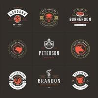 Butcher shop logos set illustration good for farm or restaurant badges with animals and meat silhouettes vector