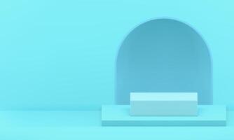 Light blue 3d podium pedestal with arch hole wall background realistic illustration vector