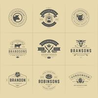 Butcher shop logos set illustration good for farm or restaurant badges with animals and meat silhouettes vector