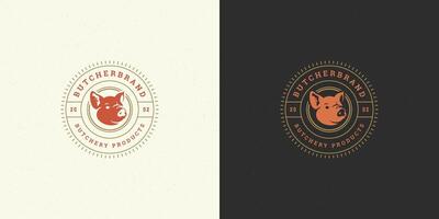 Butcher shop logo illustration pig head silhouette good for farm or restaurant badge vector