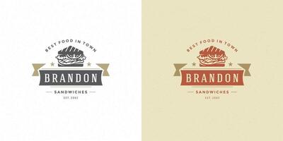 Fast food logo illustration sandwich silhouette good for restaurant menu and cafe badge vector