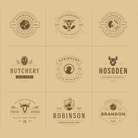 Butcher shop logos set illustration good for farm or restaurant badges with animals and meat silhouettes vector