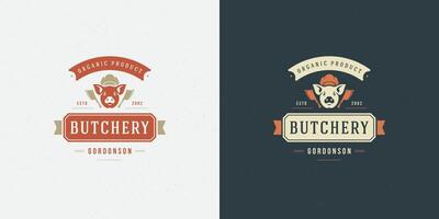 Butcher shop logo illustration pig head silhouette good for farm or restaurant badge vector