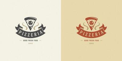 Pizzeria logo illustration pizza slice silhouette good for restaurant menu and cafe badge vector