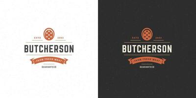 Butcher shop logo design illustration sausage silhouette good for market badge vector