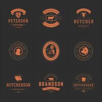 Butcher shop logos set illustration good for farm or restaurant badges with animals and meat silhouettes vector