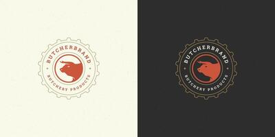 Steak house logo illustration bull head silhouette good for farm or restaurant badge vector