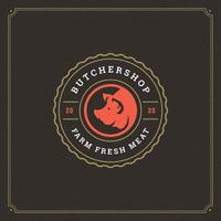 Butcher shop logo illustration pig head silhouette vector