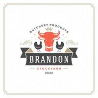 Butcher shop logo illustration cow head silhouette vector