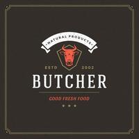 Butcher shop logo illustration cow head silhouette vector