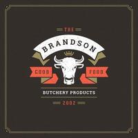 Butcher shop logo illustration cow head silhouette vector