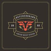 Butcher shop logo illustration bull head silhouette vector