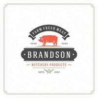 Butcher shop logo illustration pig silhouette vector