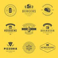 Fast food logos set illustration good for pizzeria, burger shop and restaurant menu vector