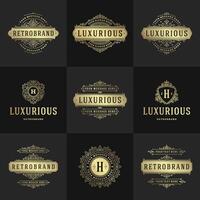 Vintage logos and monograms set elegant flourishes line art graceful ornaments victorian style template design vector