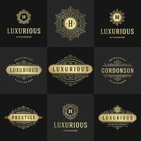 Vintage logos and monograms set elegant flourishes line art graceful ornaments victorian style template design vector