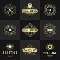 Vintage logos and monograms set elegant flourishes line art graceful ornaments victorian style template design vector