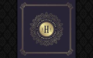 Vintage monogram logo elegant flourishes line art graceful ornaments victorian style template design vector