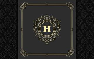 Vintage monogram logo elegant flourishes line art graceful ornaments victorian style template design vector