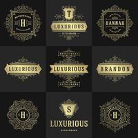 Vintage logos and monograms set elegant flourishes line art graceful ornaments victorian style template design vector