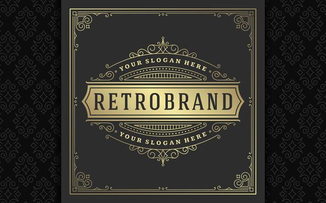 Vintage logo elegant flourishes line art graceful ornaments victorian style template design