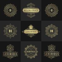 Vintage logos and monograms set elegant flourishes line art graceful ornaments victorian style template design vector